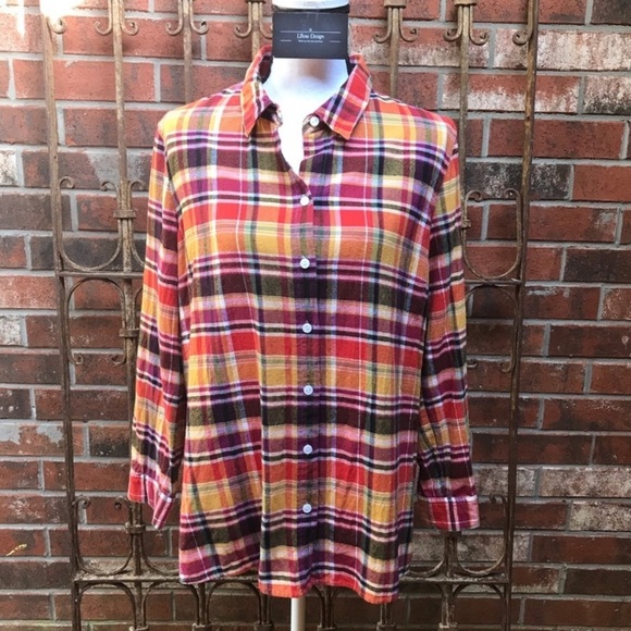 Coldwater Creek Plaid Flannel Shirt Size PL - Picture 3 of 6